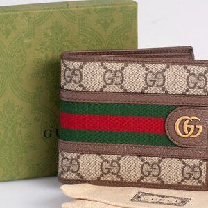 Gucci GG Supreme Monogram Web Men's Ophidia Bi-Fold Wallet Beige